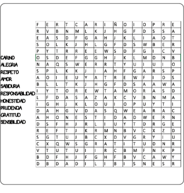 Sopa de letras VALORES