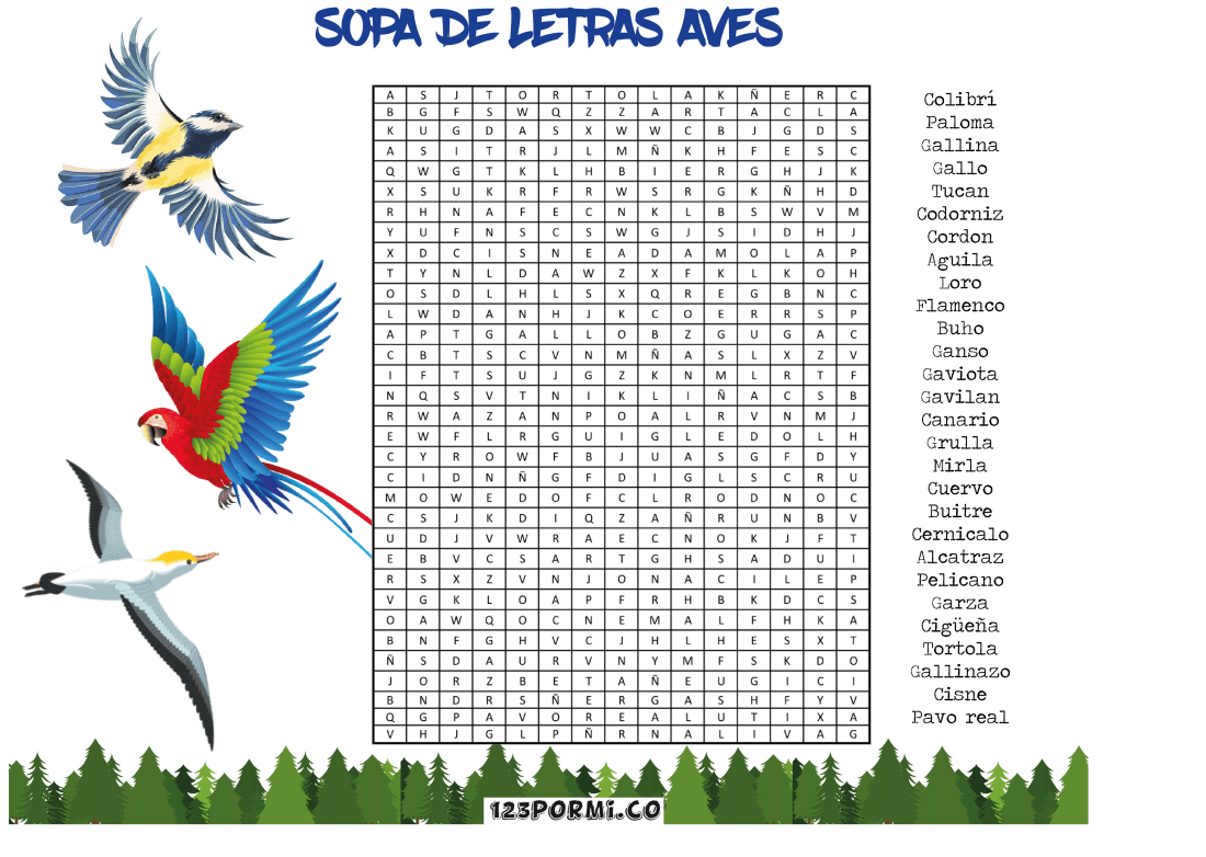 Sopa de letras aves