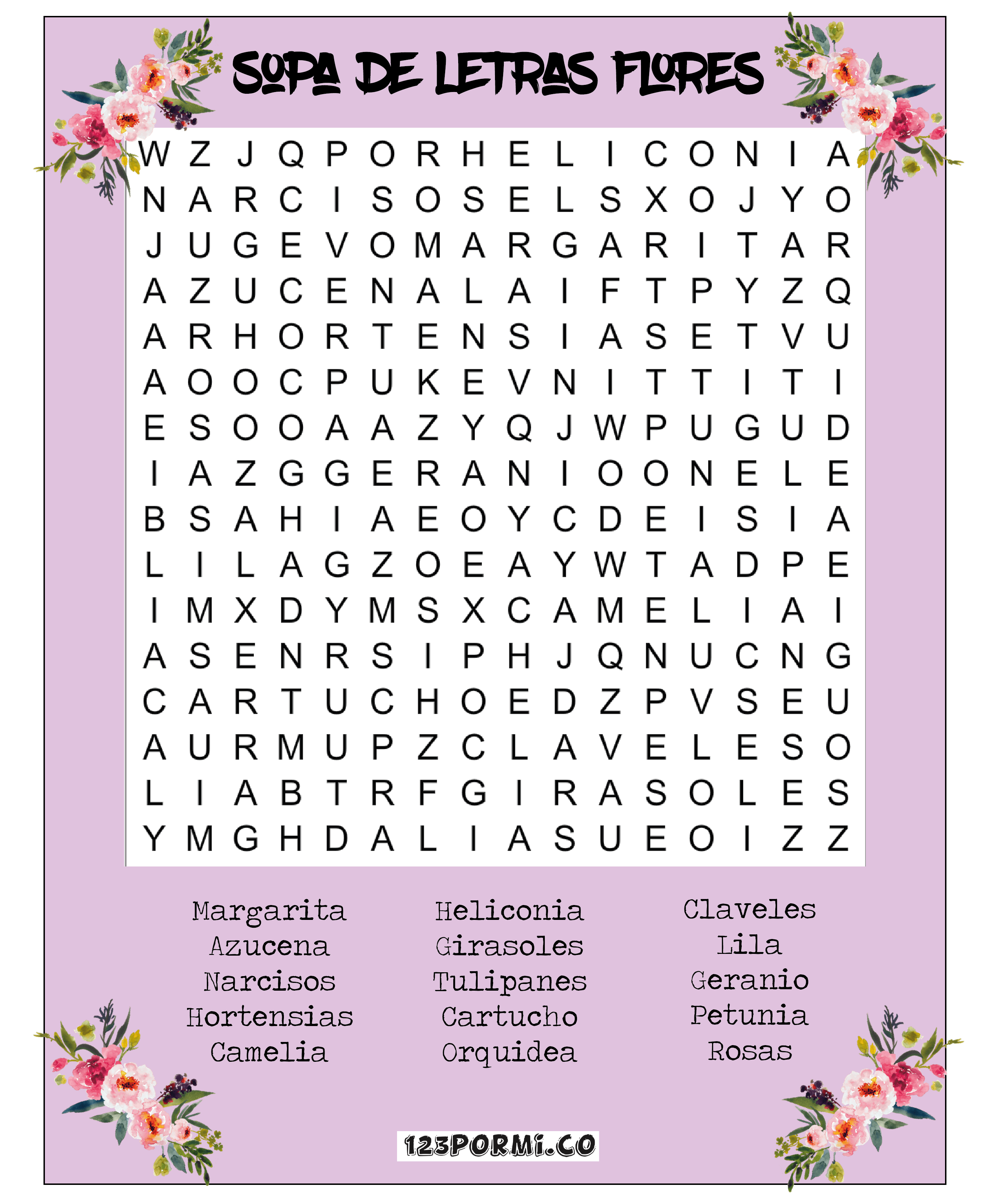 Sopa de letras flores