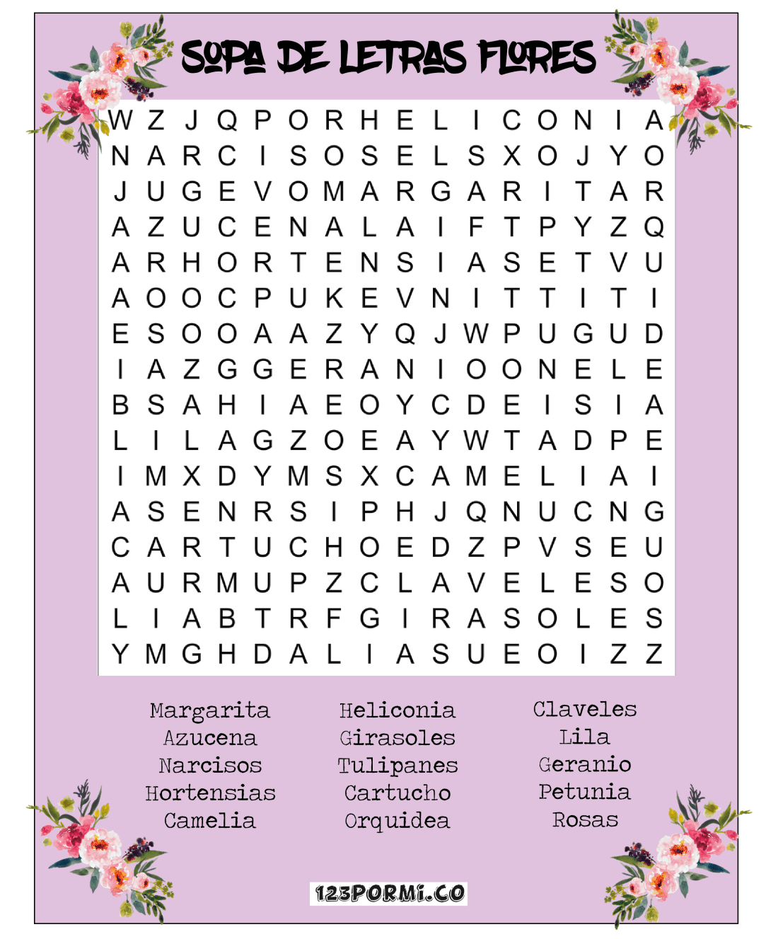 Sopa de letras flores