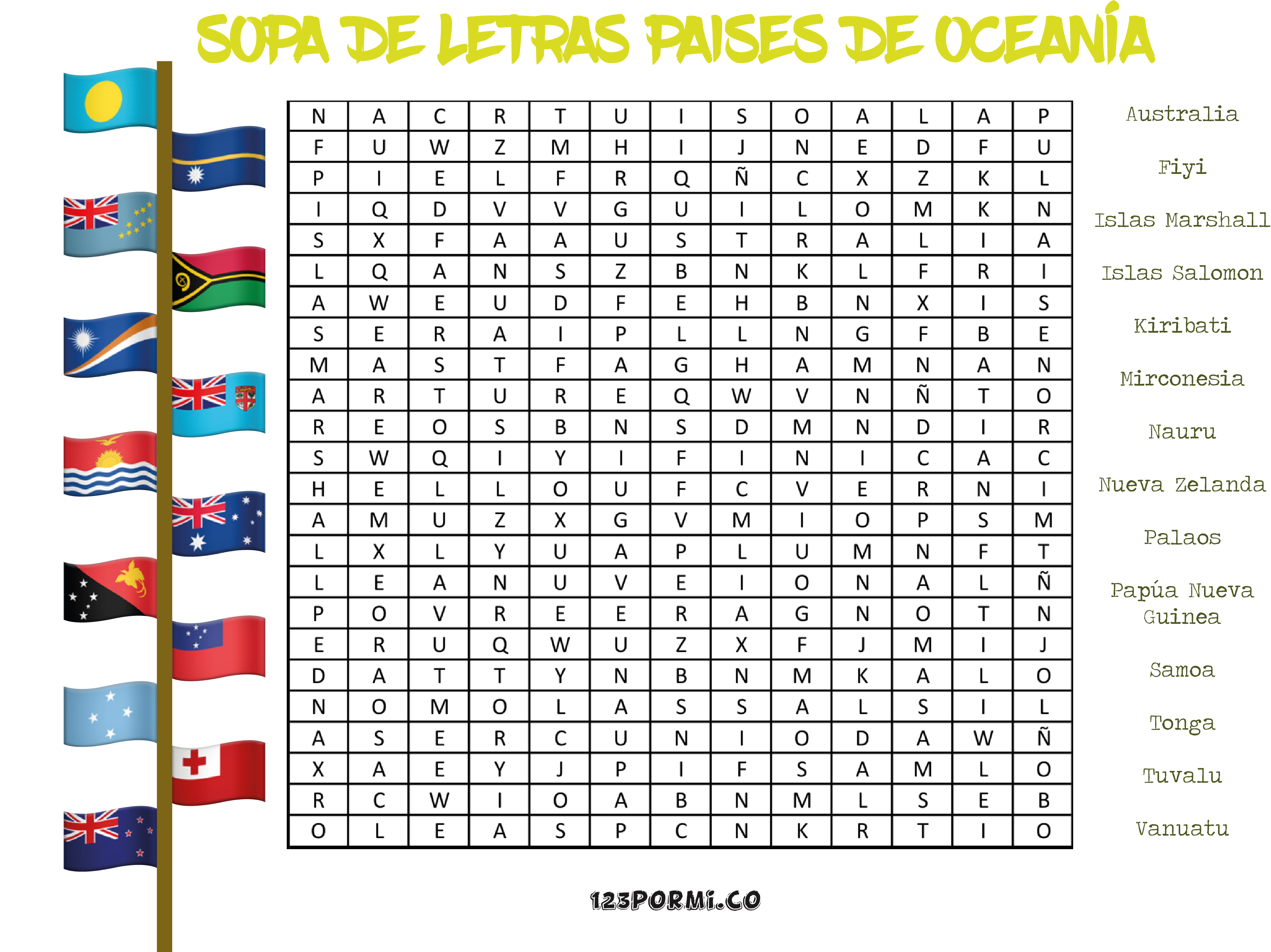 sopa de letras oceania