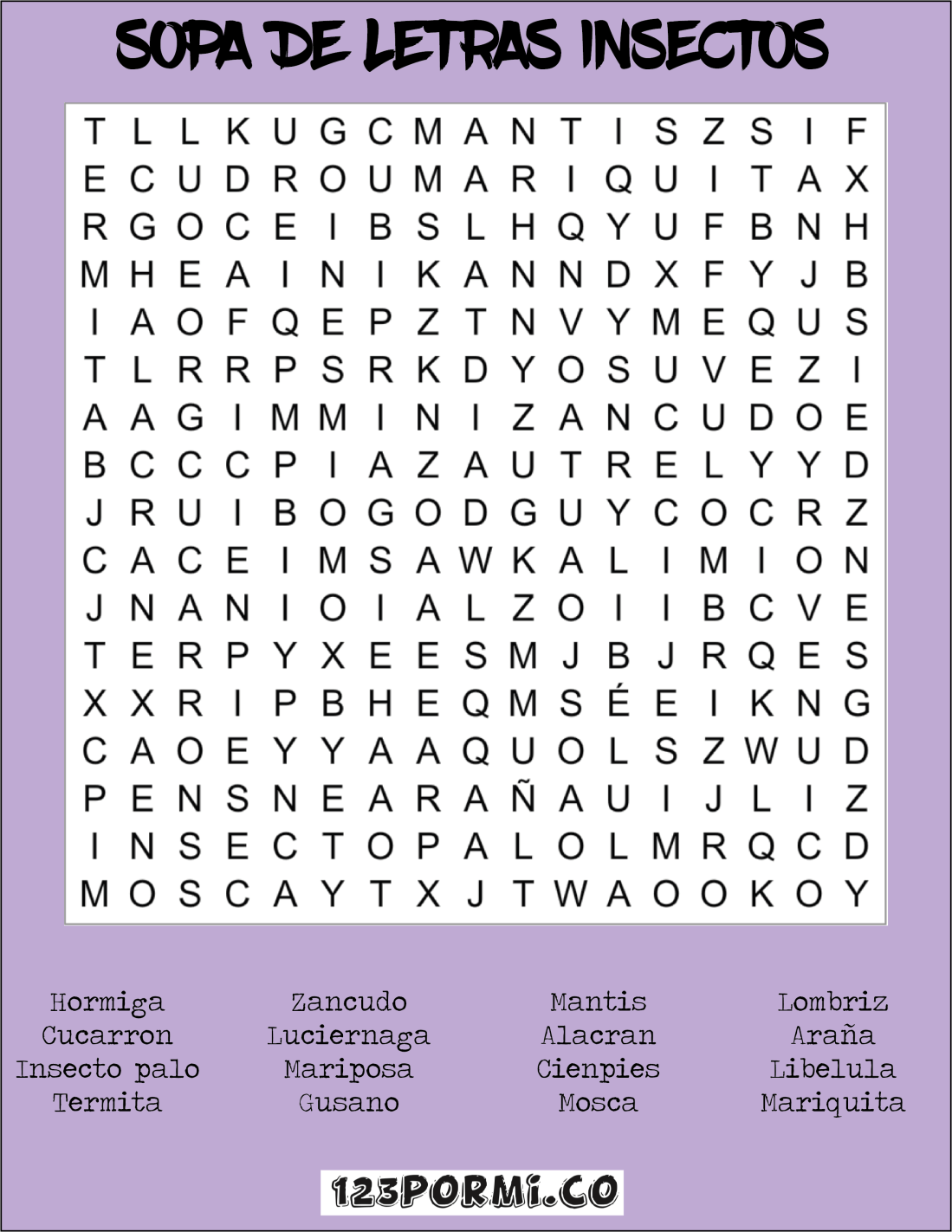 sopa de letras insectos