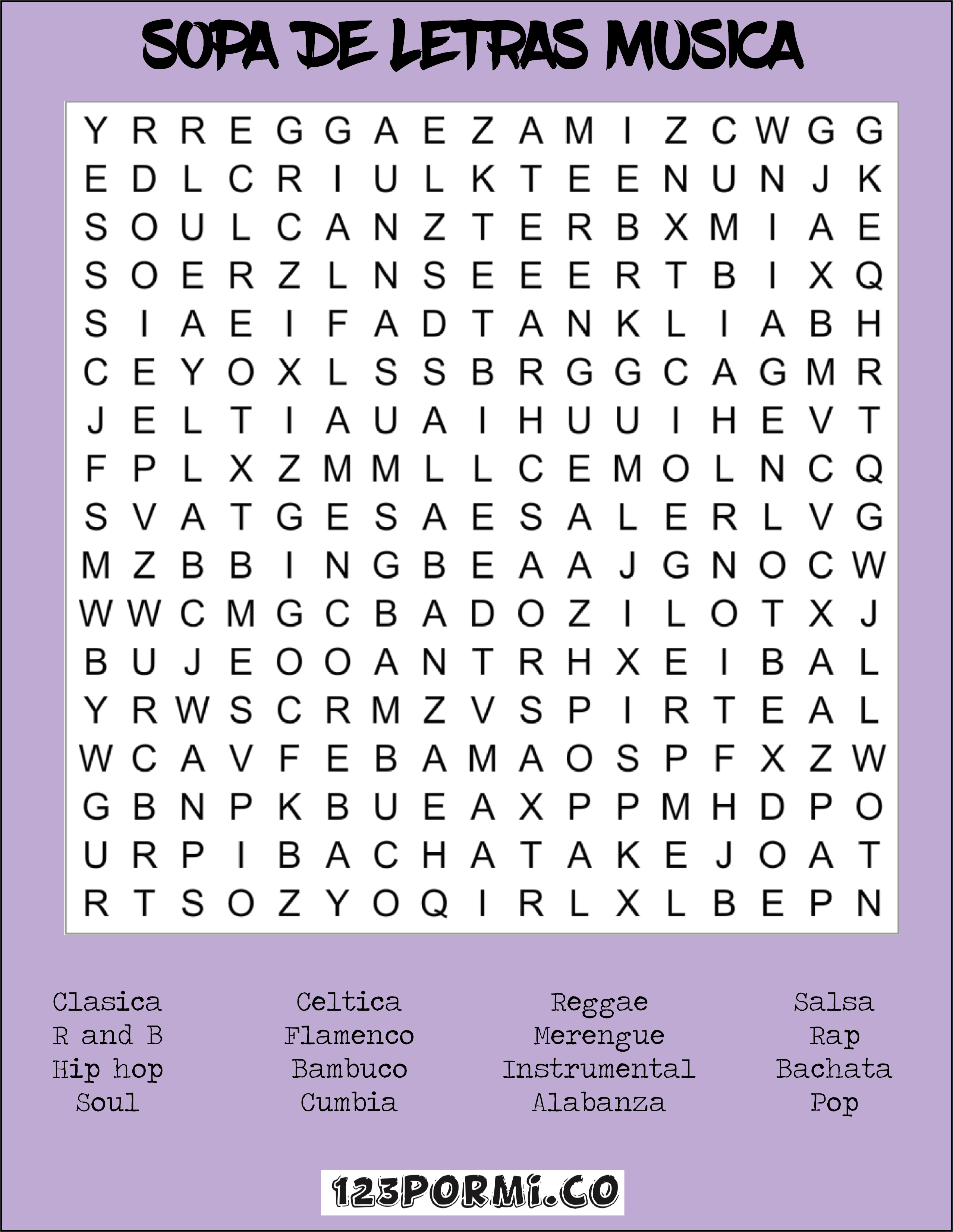 sopa de letras musica