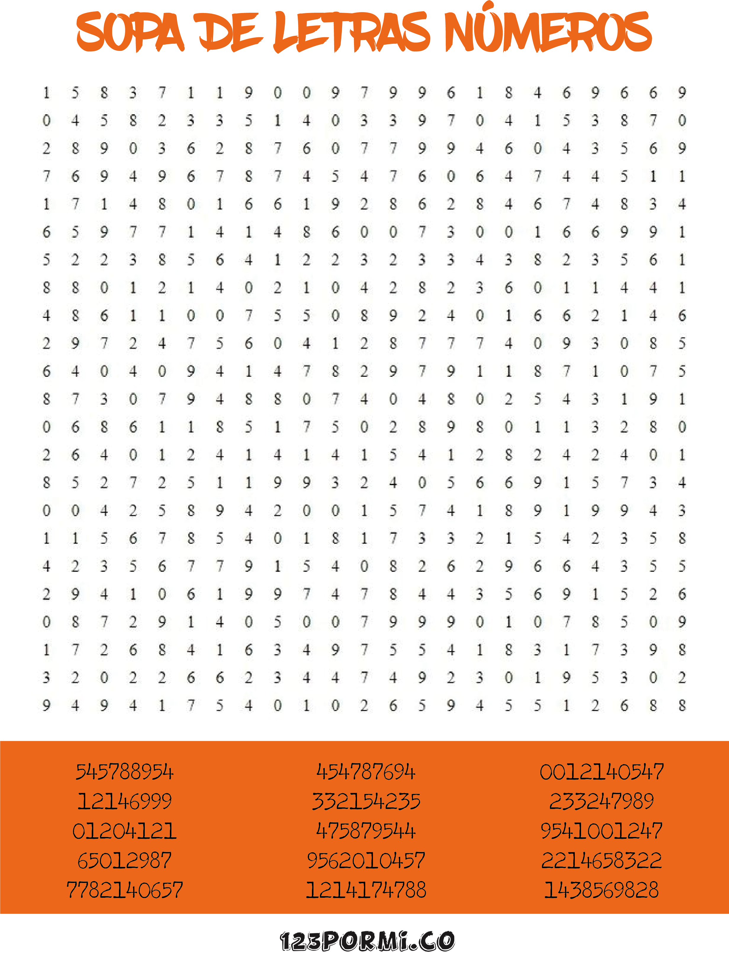 Sopa letra numeros 2