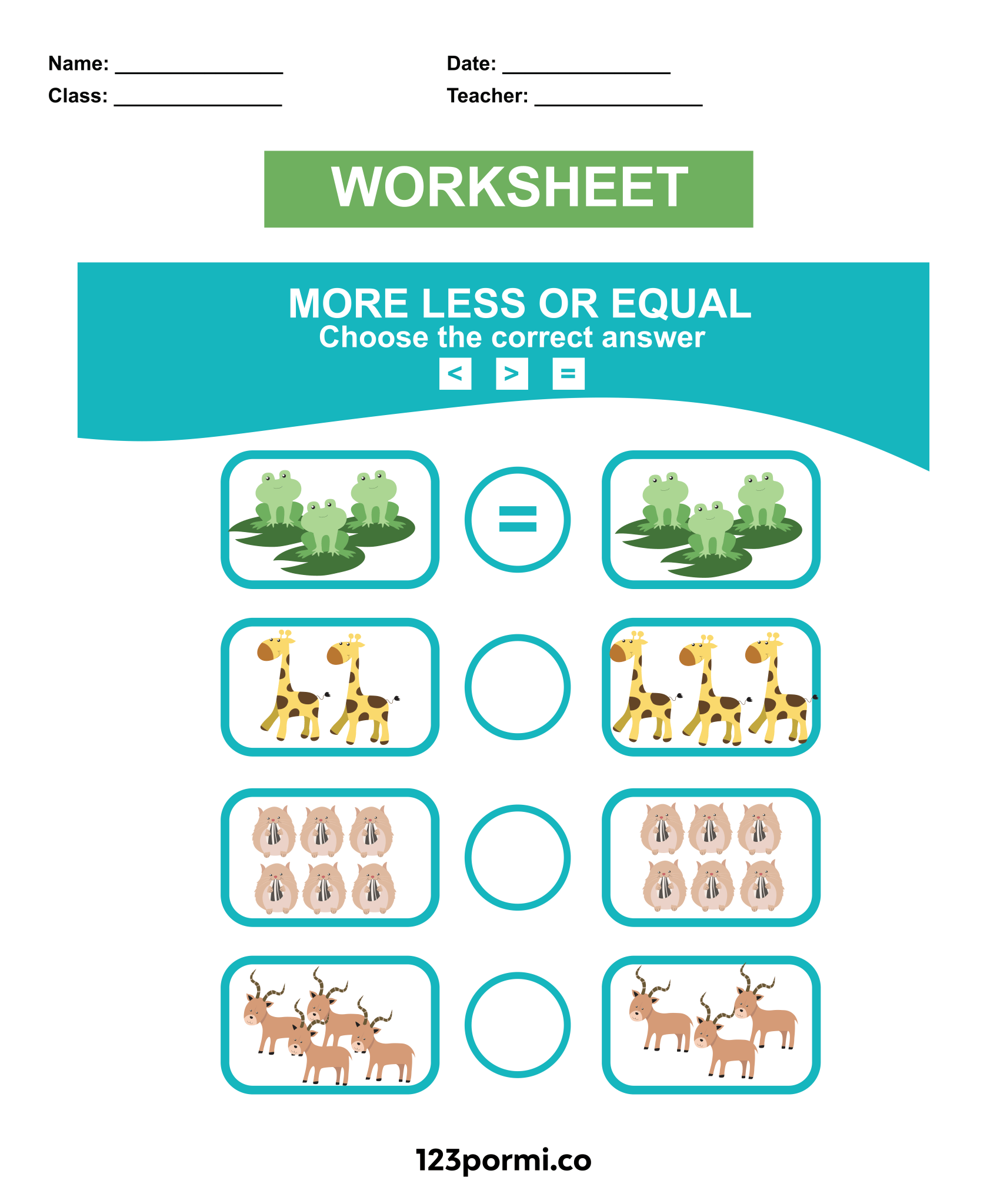 Math worksheet – 123 por mi