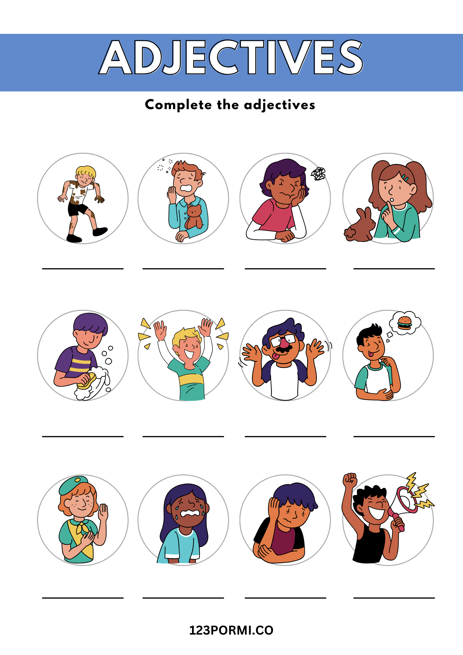 Complete the adjectives – 123 por mi