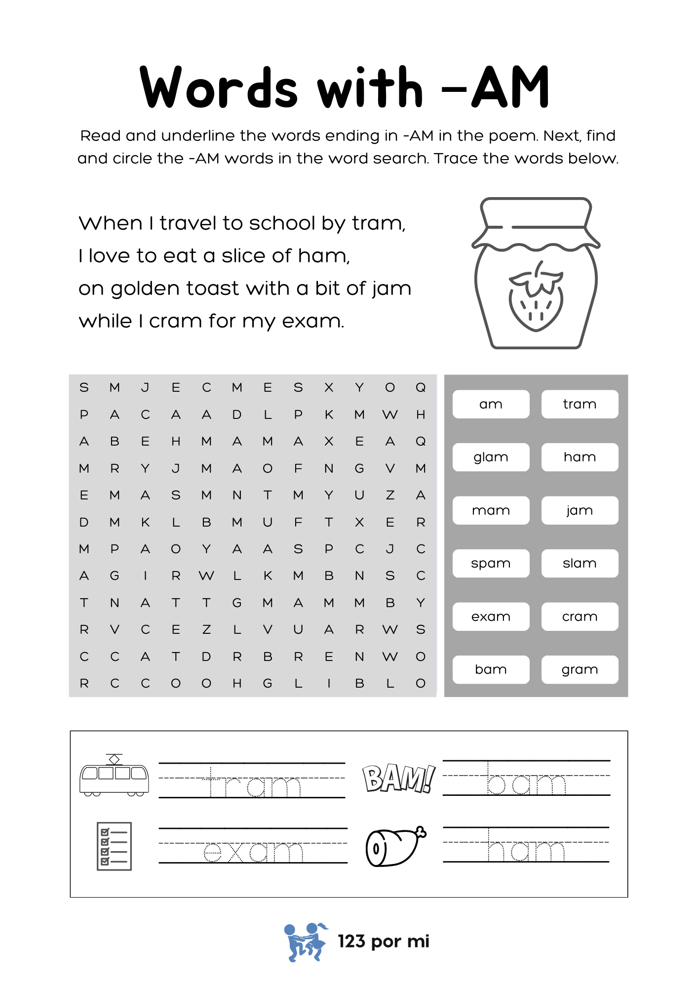 Words with -AM – 123 por mi
