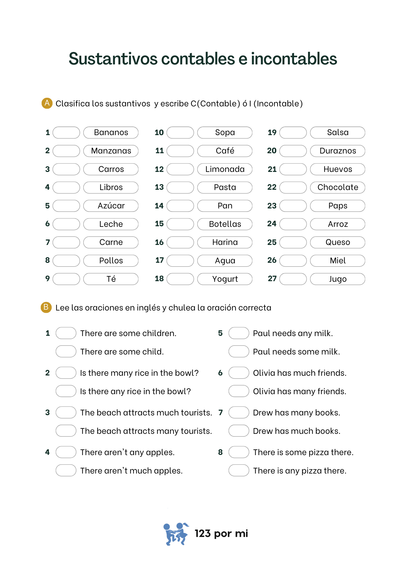 Incontable Sustantivos contables e incontables – 123 por mi