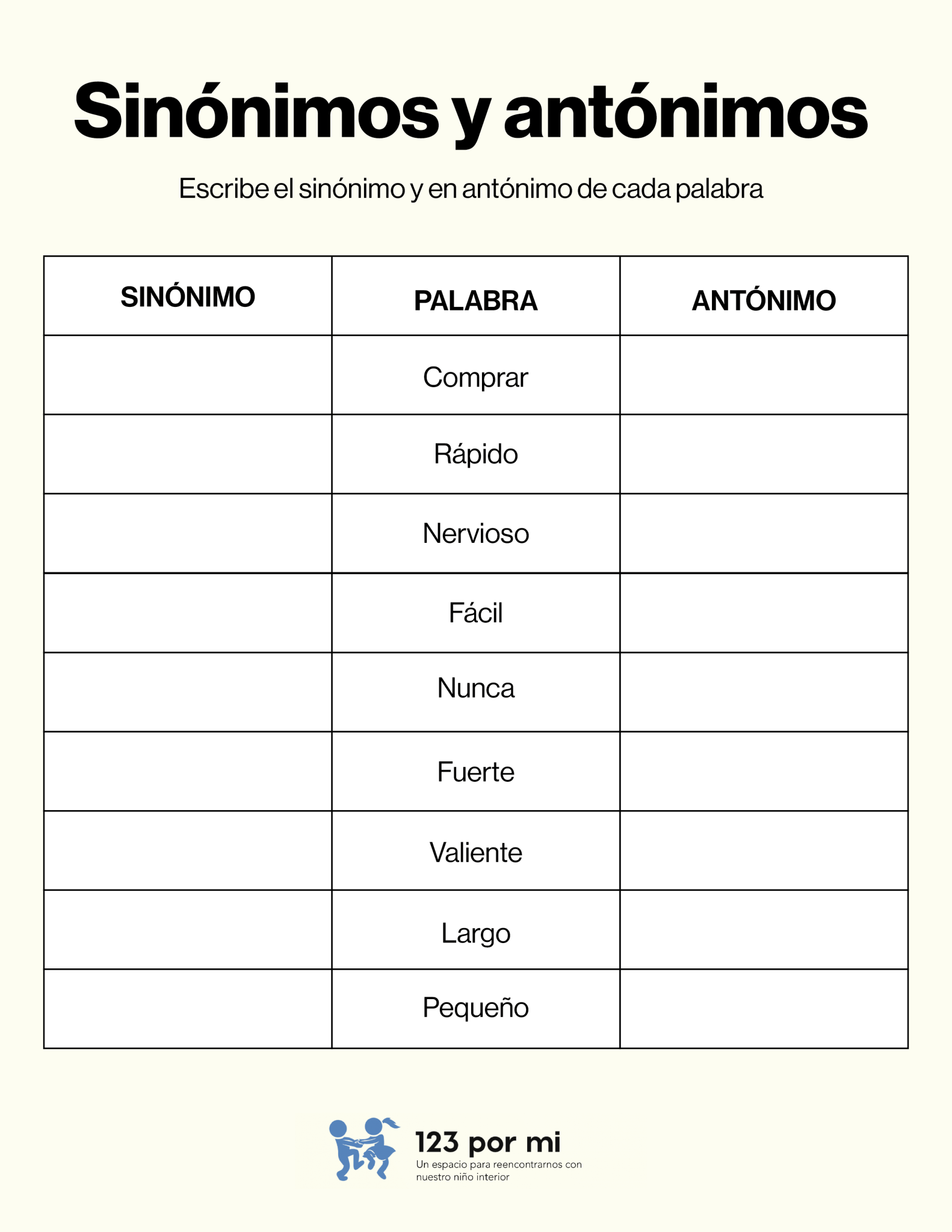 Sinónimos y antónimos – 123 por mi